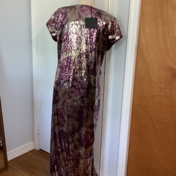 NWT TIMELESS NAEEM KHAN MAXI DRESS LARGE PURPLE SILVER SEQUINS WEDDING PARTY - Picture 2 of 12